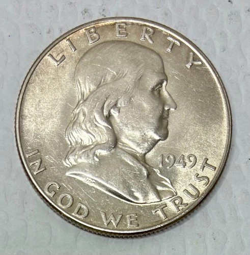 1949 Silver Ben Franklin Half Dollar, AU+, Full Bell Lines, Better Date!