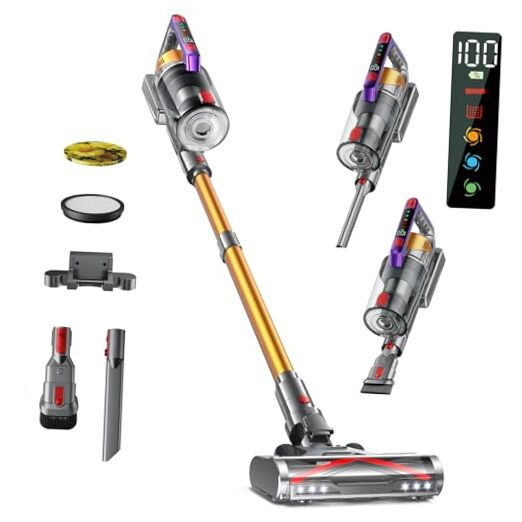 Cordless Vacuum Cleaner, 550W/45KPA Self-Standing Vacuum Cleaners for Home,