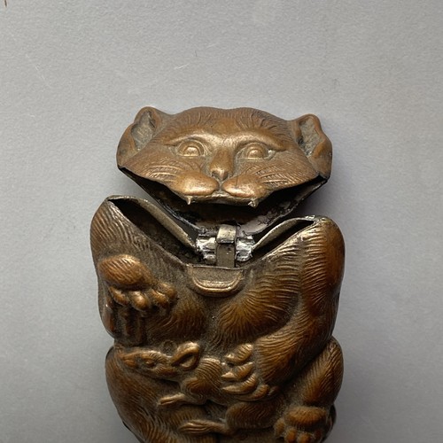 Antique 1890’s Bronze Meiji Cat & Mouse Vesta Case Made In Japan - Picture 4 of 7