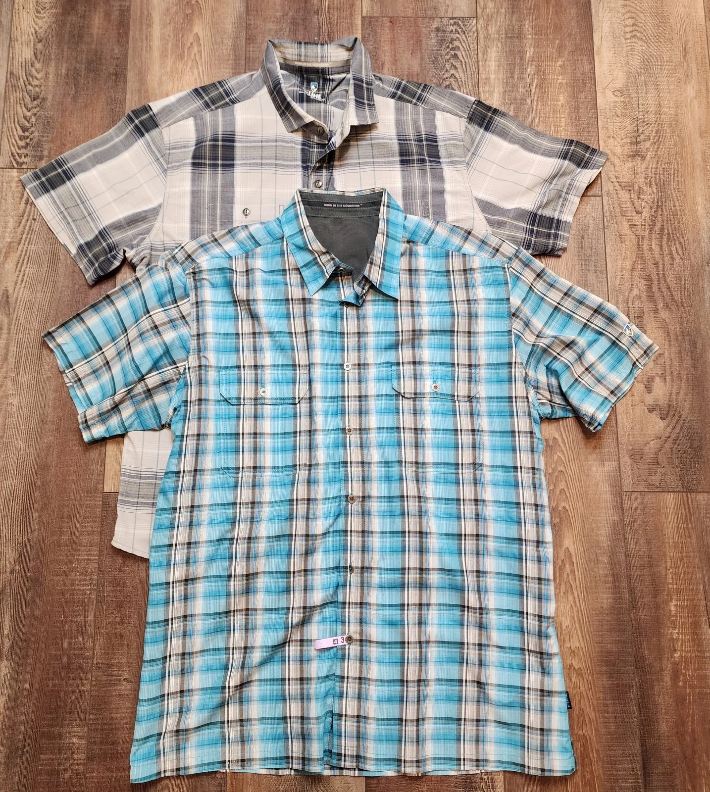 2 Kuhl Shirts Mens XL Bold Plaid Short Sleeve Button Up Pockets Outdoor Hiking
