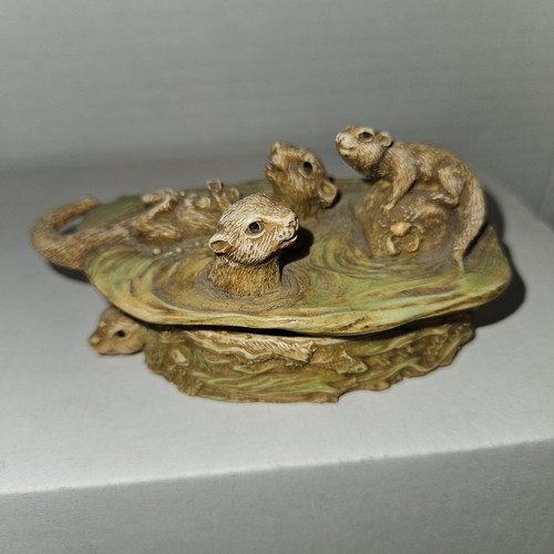 Vintage SIAB Otter Family Trinket Box Resin Figurine 1995 E Vincent Signed