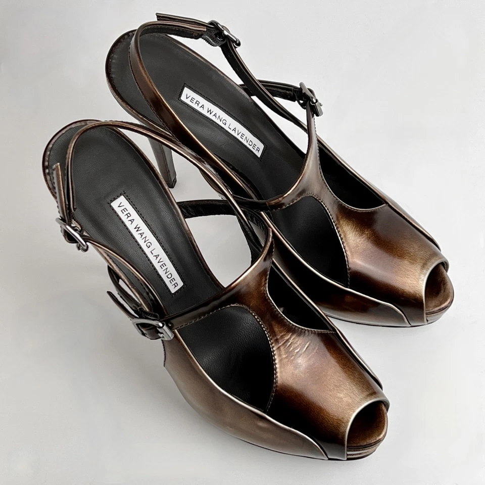 Vera Wang Lavanda Bronce 5" Tacón Plataforma Para Mujer Talla 8/39 Nuevo Con Etiquetas $395 Italia Foto 4 de 4