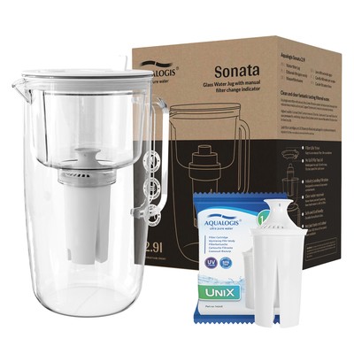 Wasserfilterkanne aus Glas weiß (2,9 l) inklusive 1 UniX Classic Kartusche