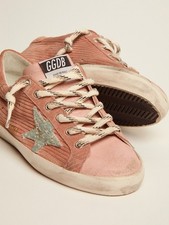 Golden Goose Size 37 Super-Star sneakers in Peach Suede with Boucle Star