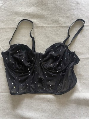 Womens Allurite Rhinestone-Embellished Herringbone Cropped Top