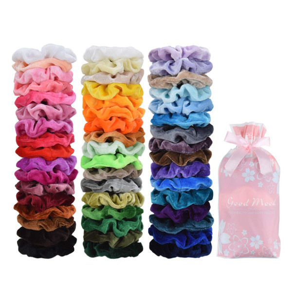 50 StüCke Scrunchies Samt Bunte Haargummis Elastische HaarbäNder Gummib-image
