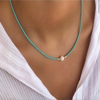 Minimalist Delicate Pearl Pendant Necklace In Turquoise Blue. 1 6.5 . Free Ship.