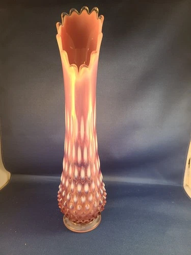 Fenton Plum Hobnail Opalescent Glass Swung Vase 14" MCM