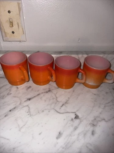 Fire King Anchor Hocking Mugs Set of 4 Vintage White Milk Glass with D Handle