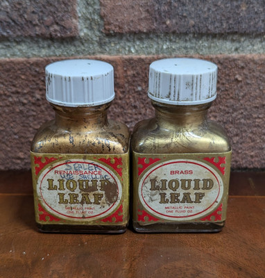 2x Vintage Flüssig Blattvergoldung Metallic Lack Flaschen Messing Versiegelung 70er Requisite