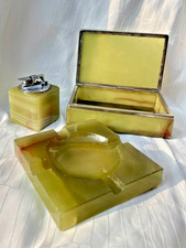 Set da fumo Ronson in onice anni '70 Scatola portasigarette accendino posacenere