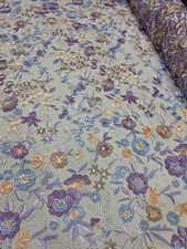 Blue Beige Embroidery 3d Floral Lace Fabric By The Yard Lavender Mesh For Dress