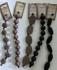 7 Mixed Natural Wood Bead Lot 5 Strands Black 18mm Round Flat Round Oblong