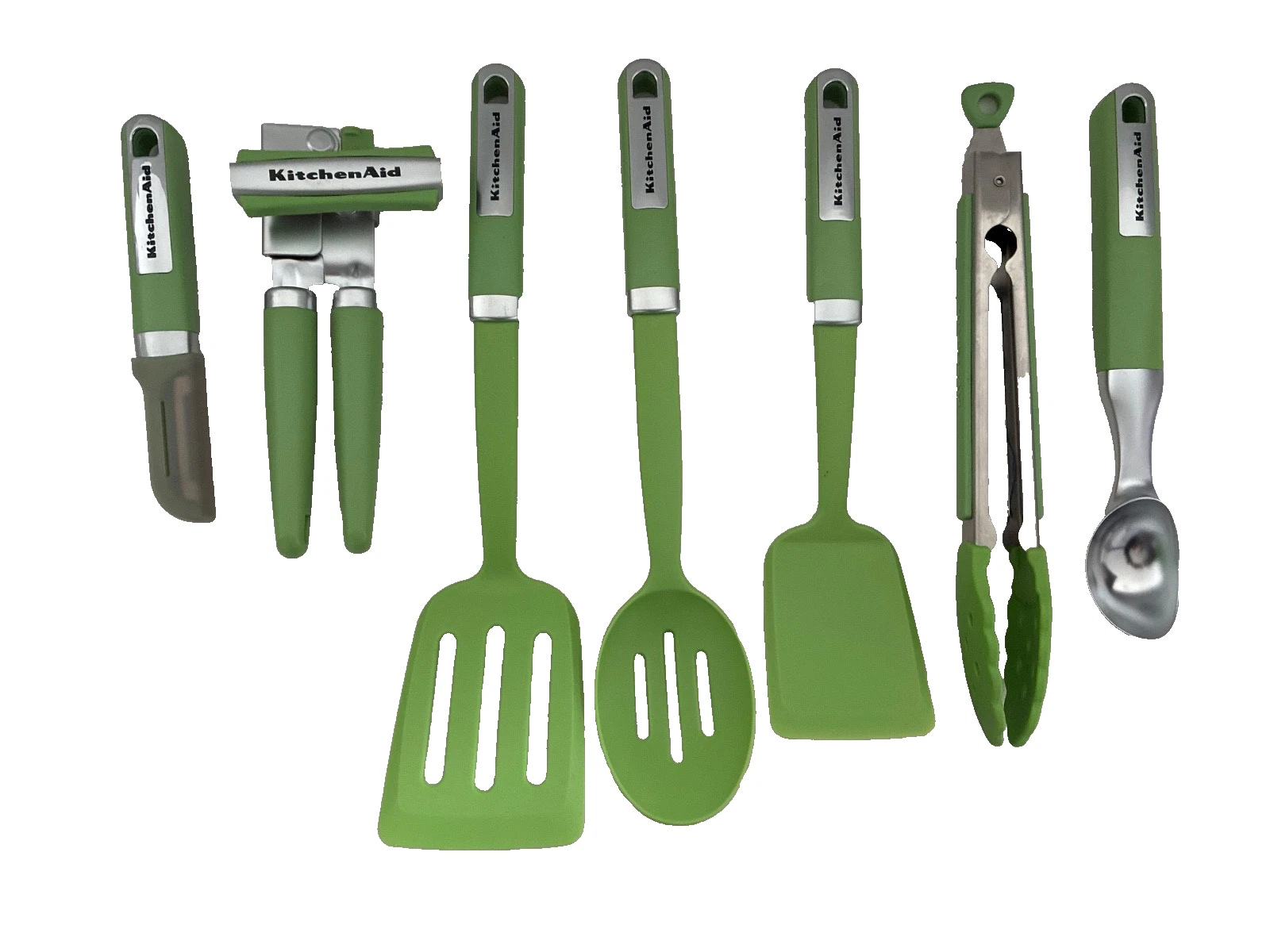 New KitchenAid Lime Green Gourmet 7 Pc Utensils Peeler Can Opener Tongs