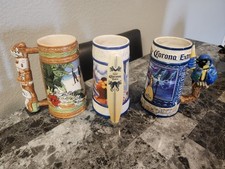CORONA BEER STEIN SET OF 3, PARROT TIKI AND SURF