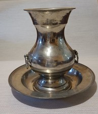 Urne décorative/Vase ornemental et son Plateau gravé -Etain 95%-Années 1960-1980