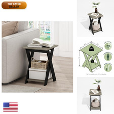 Furinno Modern Side Table X-Legs End Table Open Shelf Criss-Crossed Night Stand