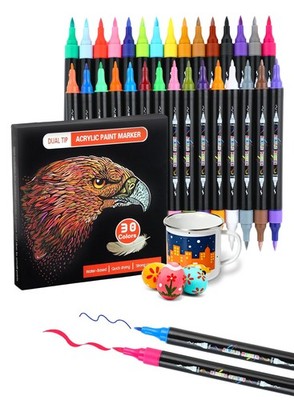 30 Colors Acrylic Paint Markers, Dual Tip Acrylic Paint Pens with Brush and F...