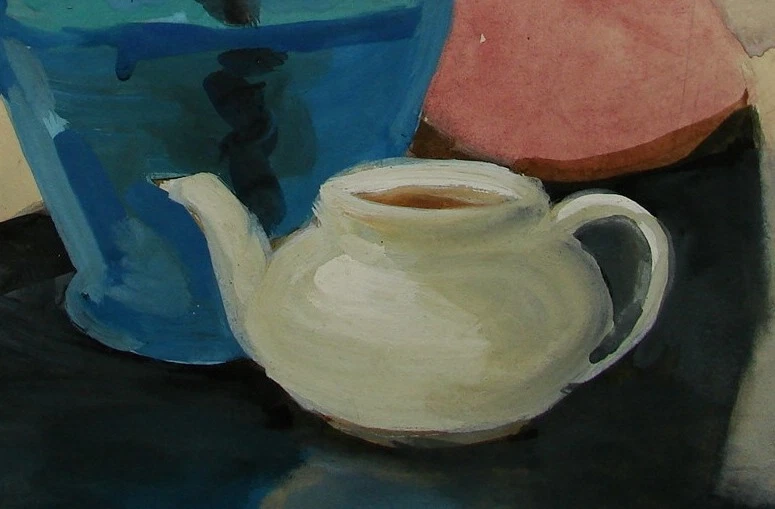 Tetera ucraniana soviética pintura gouache bodegón postimpresionismo  Foto 3 de 4
