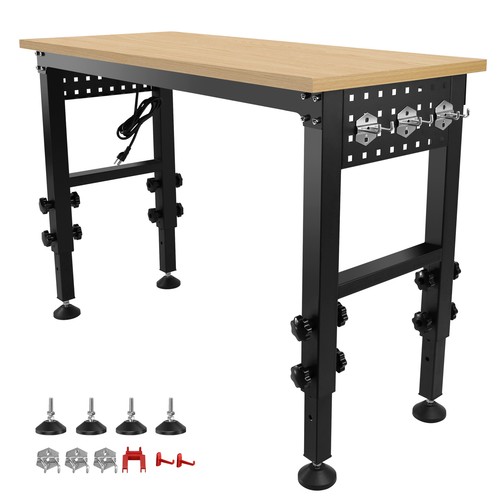 48 "Adjustable Workbench Power Outlet Heavy Duty Load Capacity Hardwood Workbenc