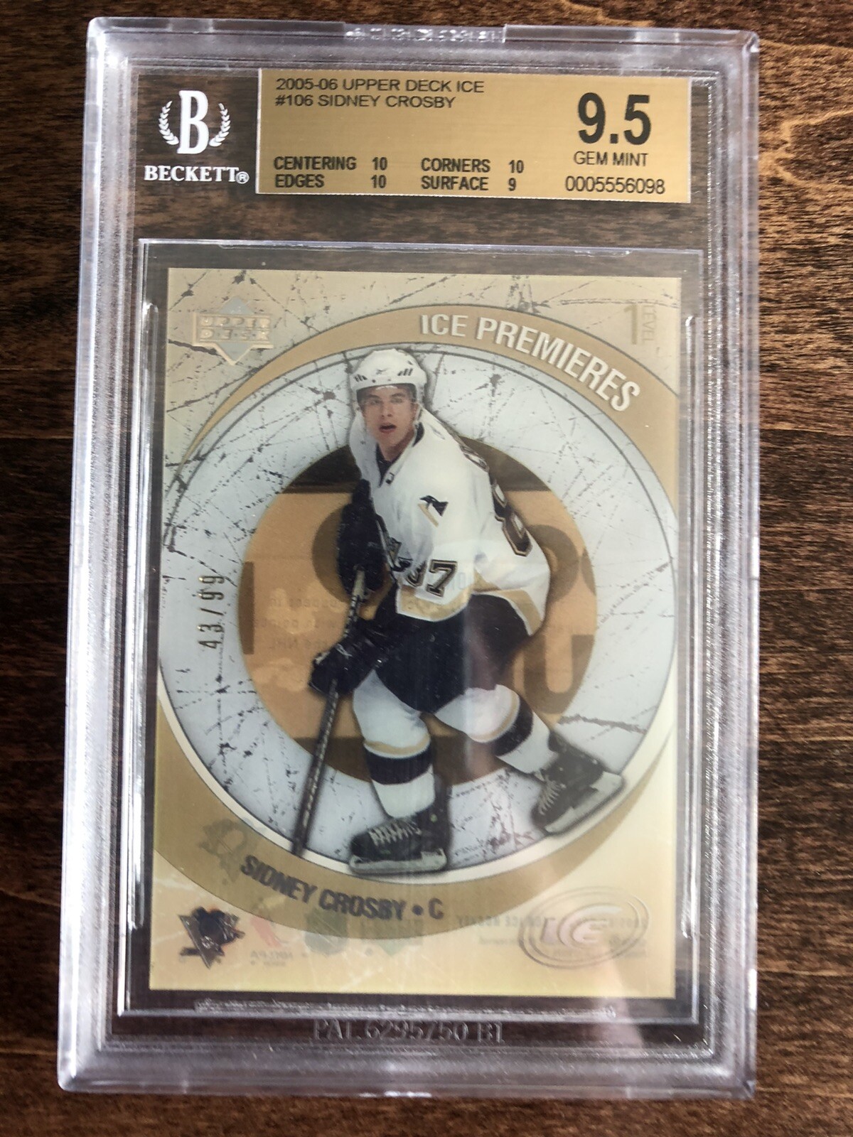 2005 UD Upper Deck Ice Premiers Sidney Crosby RC Rookie 99 #106 BGS 9.5 Gem Mint