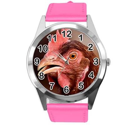Hot Pink Leder Runde Uhr für Fans von Hühnern