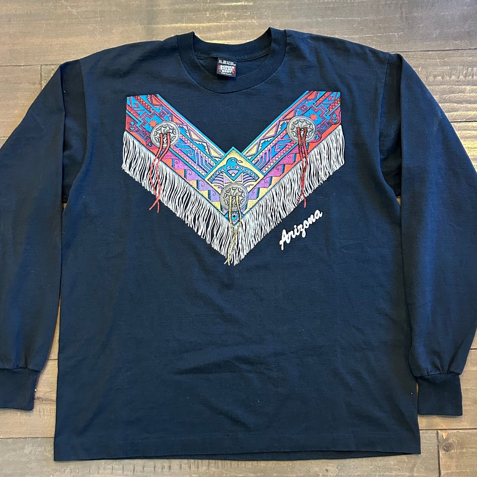 ALTRA T shirt manica lunga nera punto singolo nativi americani vintage anni 90