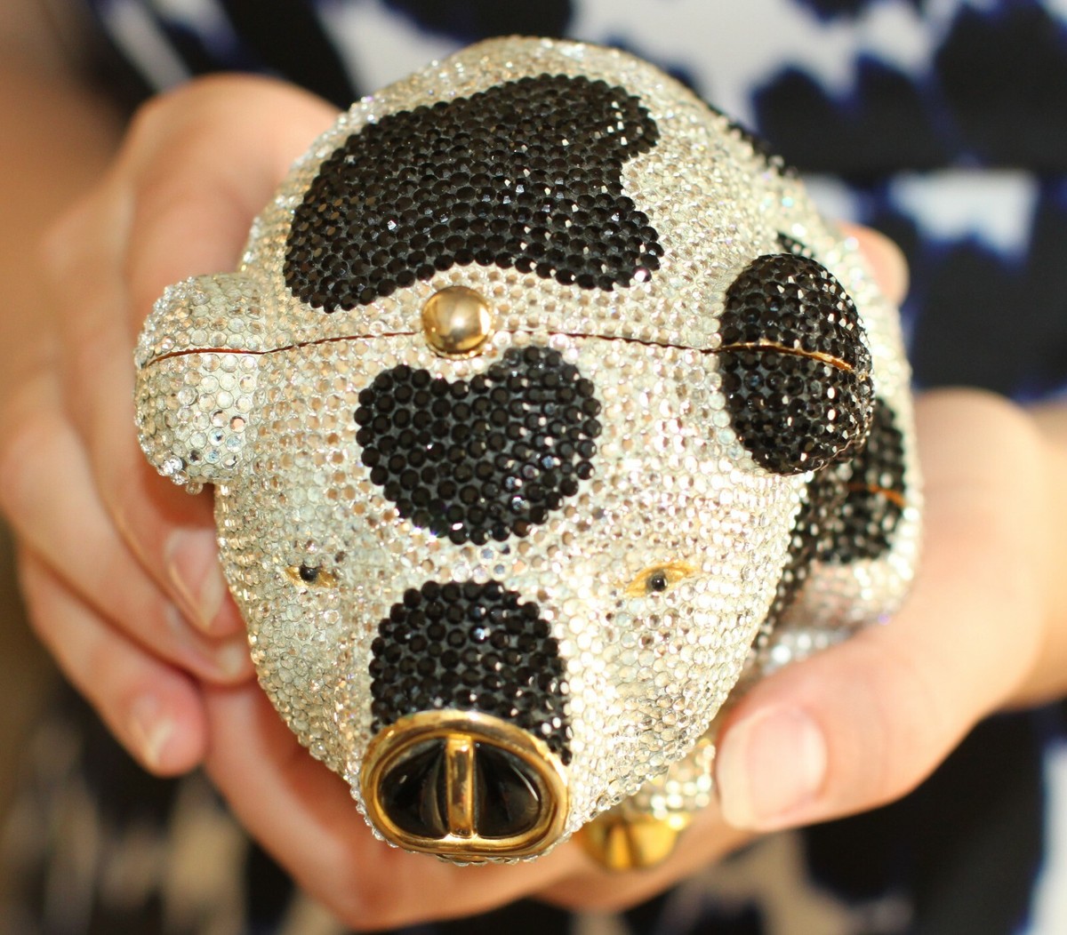 JUDITH LEIBER PIEBALD PIG PIGLET SPOTS SWAROVSKI CRYSTAL PURSE