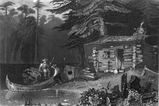 Quebec, HUNTING TRAPPER LOG HUT LAKE CHAUDIERE River ~ 1854 Art Print Engraving