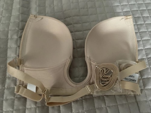 BRA SEXY V-BRA ULTRA DEEP U PLUNGE With Straps WEDDING PROM BEIGE Sz 4tall - Picture 2 of 6