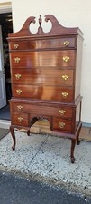 mahogany highboy dresser Vintage Chippendale Style Flame Mahogany Highboy Chest of Drawers — listing 2