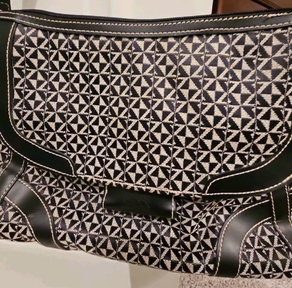 Maxx New York Shoulder Bag Purse Med Black Gray Canvas PVC Trim 12.5"x9"x3.5" - Image 2 of 4