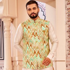 3 Pc Mens Bollywood Traditional Ethnic Wear Designer Kurta Payjama Jacket Set
