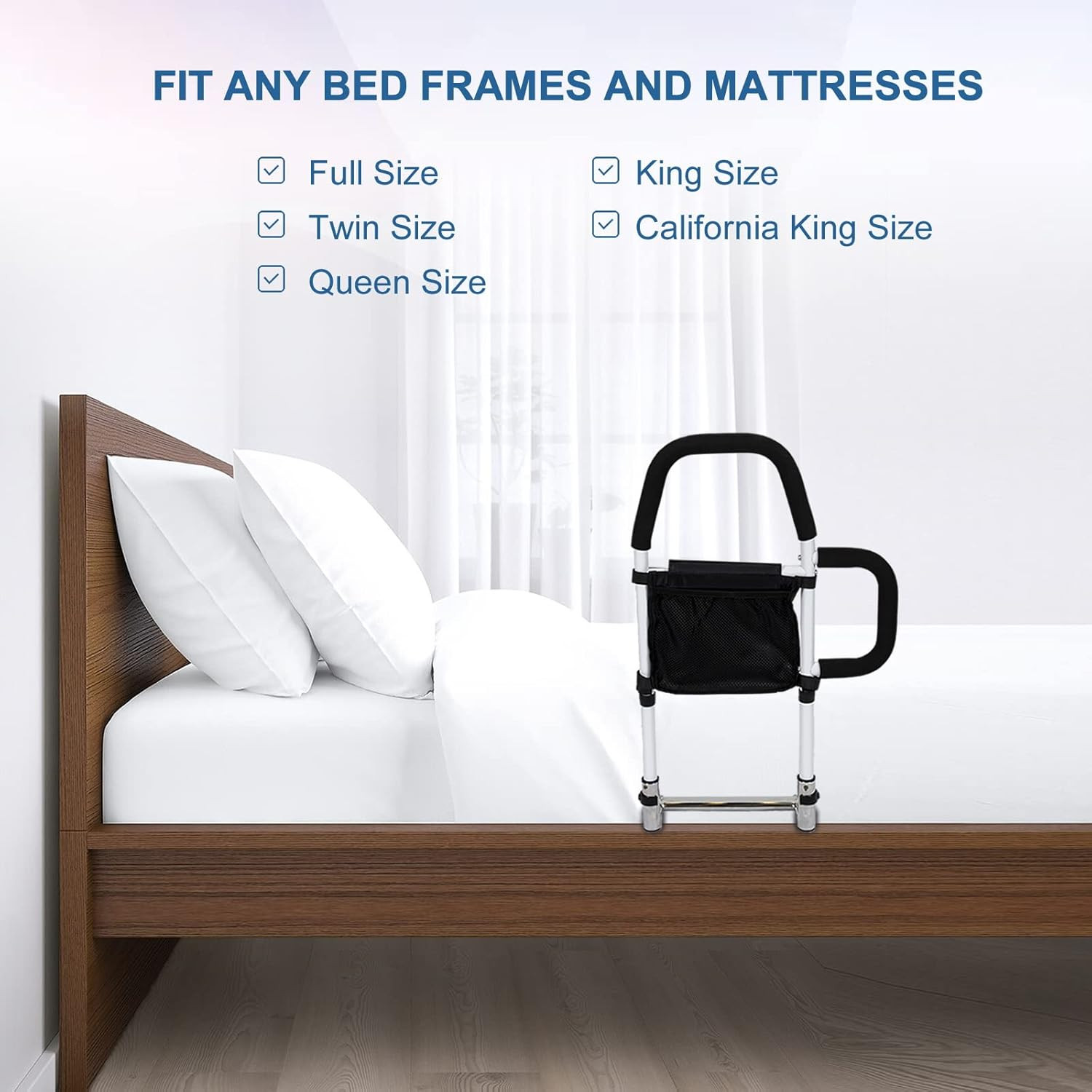 Bed Rails for Elderly Adults Safety with Motion Sensor Light & Double Foamed Gra