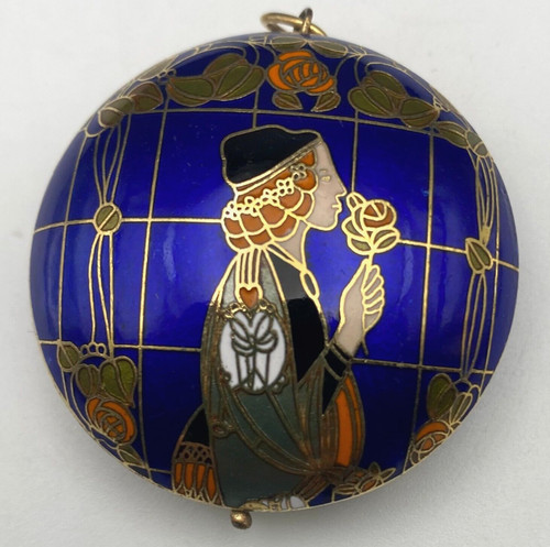 Round Cloisonnee & Brass Pendant  "Renaissance Man  "