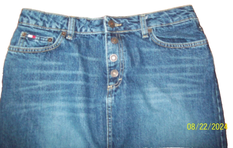 Tommy Hilfiger Maxi Denim Frontal Abertura JEAN Falda Azul Bolsillos a presión Talla 8 Cintura 31 Foto 2 de 4