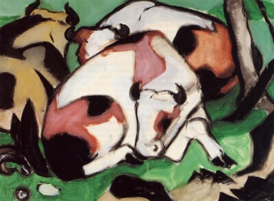 Oil painting Ruhende-Kuhe-aka-Kauernder-Steir-1911-Franz-Marc-oil-painting-art