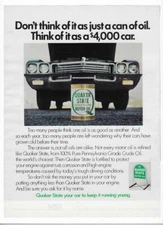 1973 Quaker State Motor Oil Pennsylvania Grade Crude Oil Vintage Print Ad