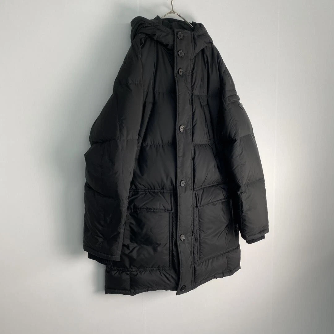 w2577 Prada piumino PRADA triangolo logo placca cappotto trapuntato nero con cappuccio