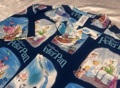 New Disney Parks Peter Pan Scenes 100%Viscose Button Up Camp Shirt Men s LARGE