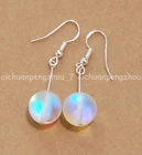 Pretty 6/8/10/12mm White Gleamy Rainbow Moonstone Round Beads Dangle Earrings