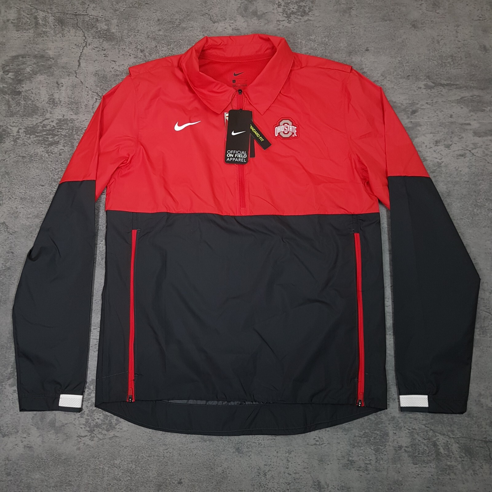 NIKE Ohio State Buckeyes 1/4 Zip Lightweight Coaches Jacket Mens SMALL Red