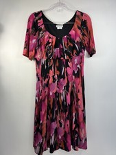 London Times Dress Women's Size 10 Pink Multicolor Short Sleeve Pleated Neckline