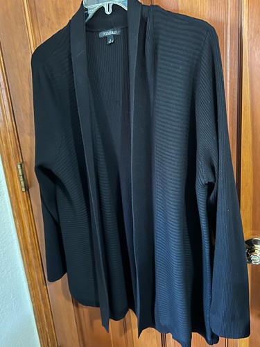 Preowned ROZ & ALI Black Ribbed Rayon Polyester Open Sweater Woman 1X - Picture 7 of 16
