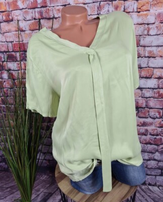 Damen SHIRT Basic Bluse Two Face Sommer V Neck Italy Satin Jersey pista 36 38 40