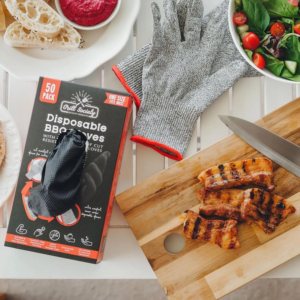 50Pack Disposable Black Nitrile BBQ Gloves with Cotton Liners Food Grade Cooking - image 3 of 4