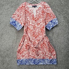 Tommy Hilfiger Womens XL Red Blue Floral Paisley Cotton Tie Waist Dress
