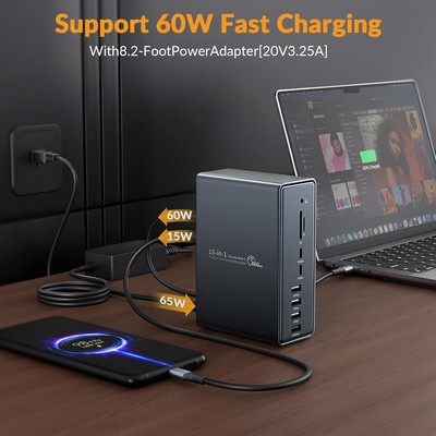 iDsonix 15 in 1 USB C Docking Station Thunderbolt 3 Dock Dual Monitor for Mac US
