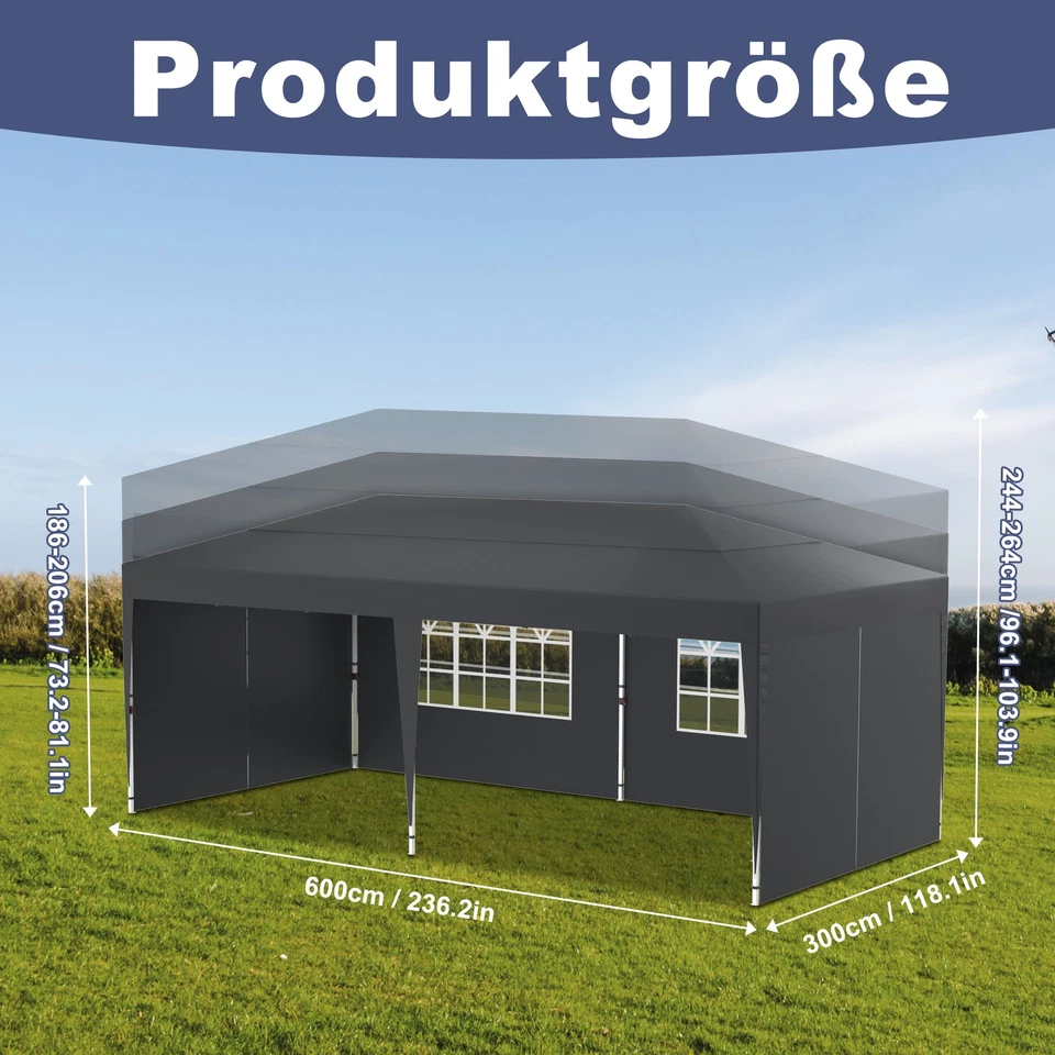 Faltbar Faltpavillon 3 x 6 m Pavillon UV Gartenzelt Partyzelt Stabil Wasserdicht - Bild 2 von 4