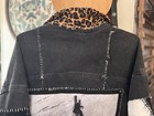 Black Denim Jacket with Leopard Print Collar, Graphic Patches, Women's — photo 10